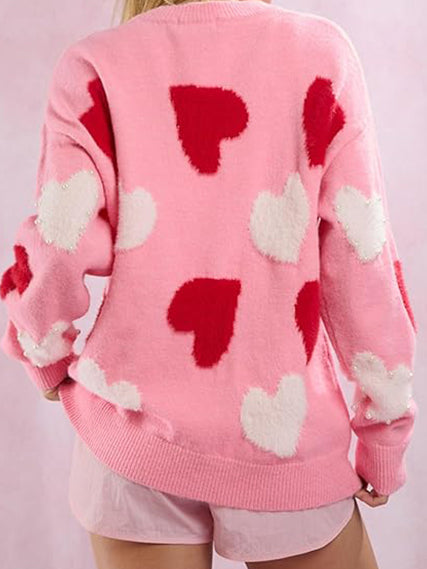 Women's Love Heart Graphic Knitted Sweater