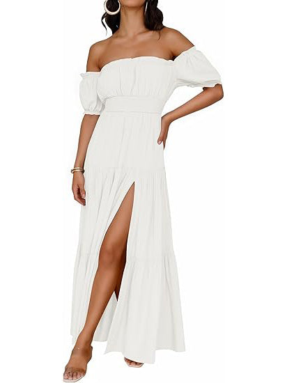 Women's Off Shoulder Side Split Flowy Maxi Dress