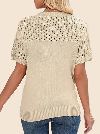 Women's Summer Hollow Out Short Sleeve Knit Tops