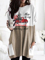 Christmas Truck Alphabet Print Round Neck Sweatshirt