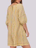 Women's Casual Loose Puff Sleeve Striped Romper