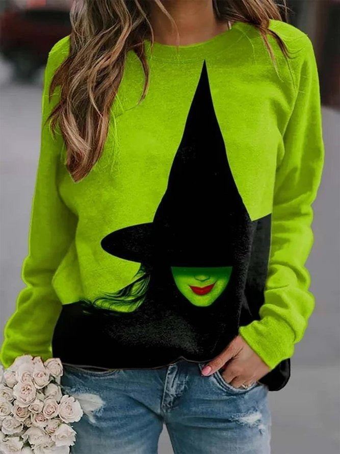 Halloween Print Casual Loose Color Block Crew Neck Sweatshirt