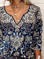 V Neck Ethnic Printed Casual T-Shirt