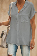 Women's Shirt Collar Solid Color Buttons Short Sleeves Shirt