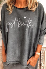 Alphabet Print Crew Neck Long Sleeves Shirts & Tops