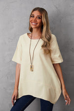 Women's Round Neck Solid Color Buttons Short Sleeves Blouse