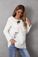 Women's Round Neck Animal Print Long Sleeves Blouse