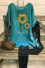 Floral Print Round Neck Short Sleeves T-shirt