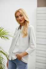 Solid Color Casual Round Neck Long Sleeves Blouse
