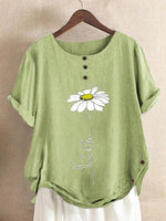 Floral Print Round Neck Short Sleeves Shirts & Tops