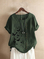 Butterflies Print O-neck Short Sleeves T-shirt