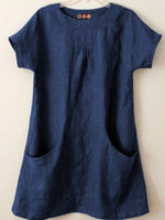 Plain Pockets Round Neck Short Sleeves Blouse