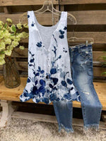 White Floral Print Sleeveless Plus Size Shirt