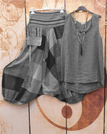 Color Block Casual Loose Sleeveless Two Piece Suit