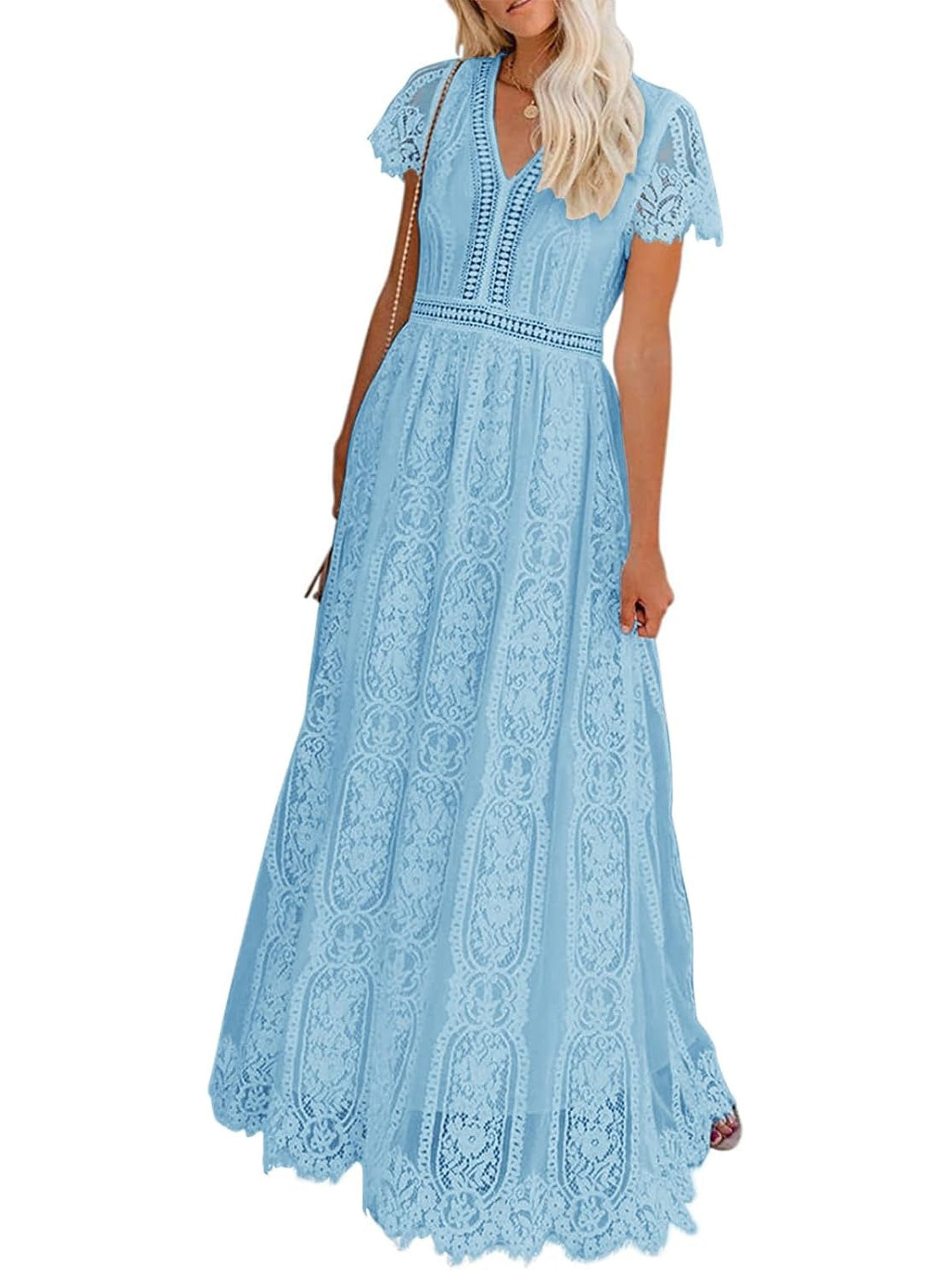 Women's V-Neck Short Sleeve Floral Lace Dress
