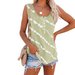 Summer Casual Stripes Buttons Sleeveless Tank Top