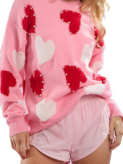 Women's Love Heart Graphic Knitted Sweater
