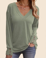 Women's Casual Long Sleeve V Neck Pullover Shirts