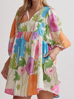 Women's Colorful Floral Half Sleeve Babydoll Dress
