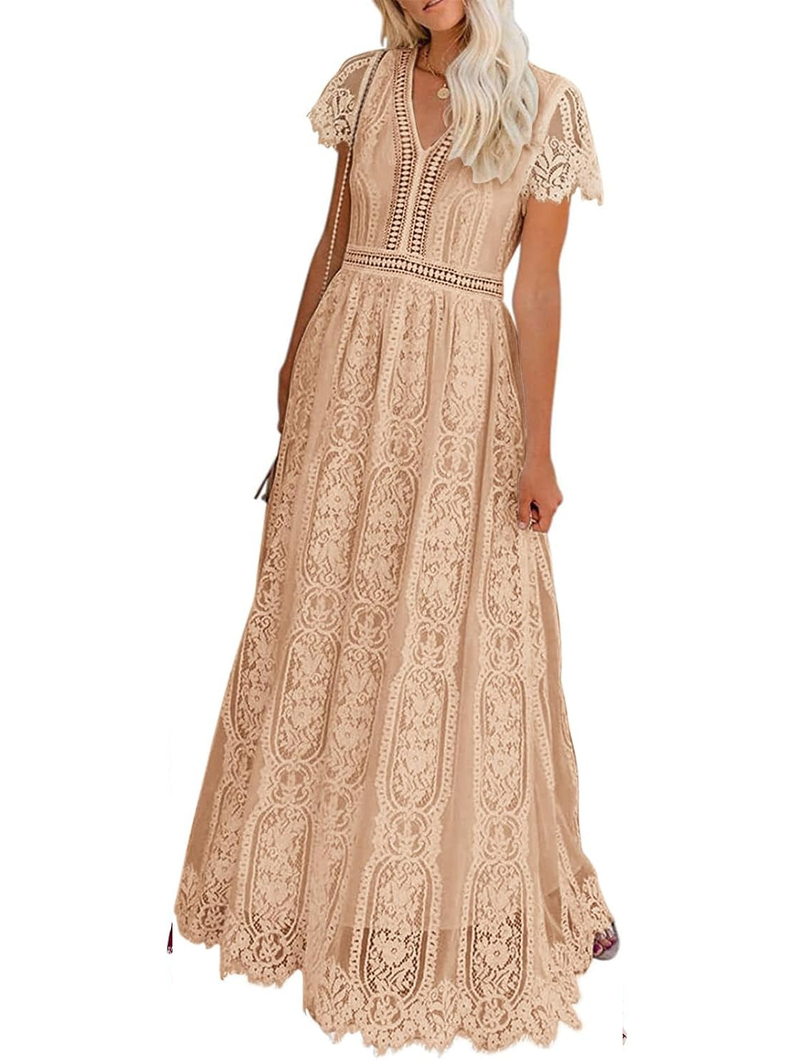 Women's V-Neck Short Sleeve Floral Lace Dress
