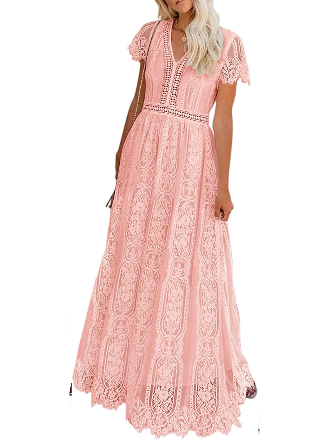 Women's V-Neck Short Sleeve Floral Lace Dress