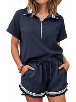 Women's Striped Trim Half-Zip Lounge Set