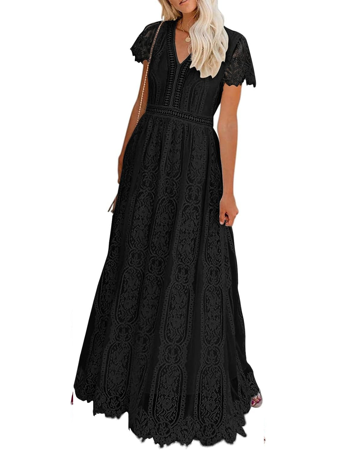 Women's V-Neck Short Sleeve Floral Lace Dress
