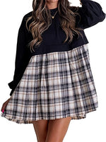 Women's Long Sleeve Round Neck Plaid Print Patchwork Dress